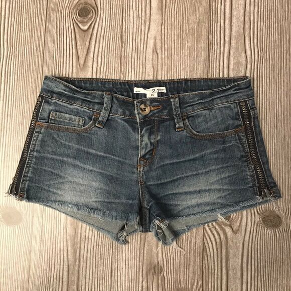 2.1 Denim Distressed Cutoff Stretch Women's Cotton Jean Shorts Size 25 29" Waist - Picture 1 of 10